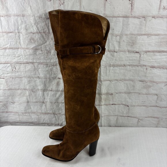 Naturalizer Women's 6.5 Brown Suede Leather Over-the-knee Heel Riding Boots - Picture 9 of 13